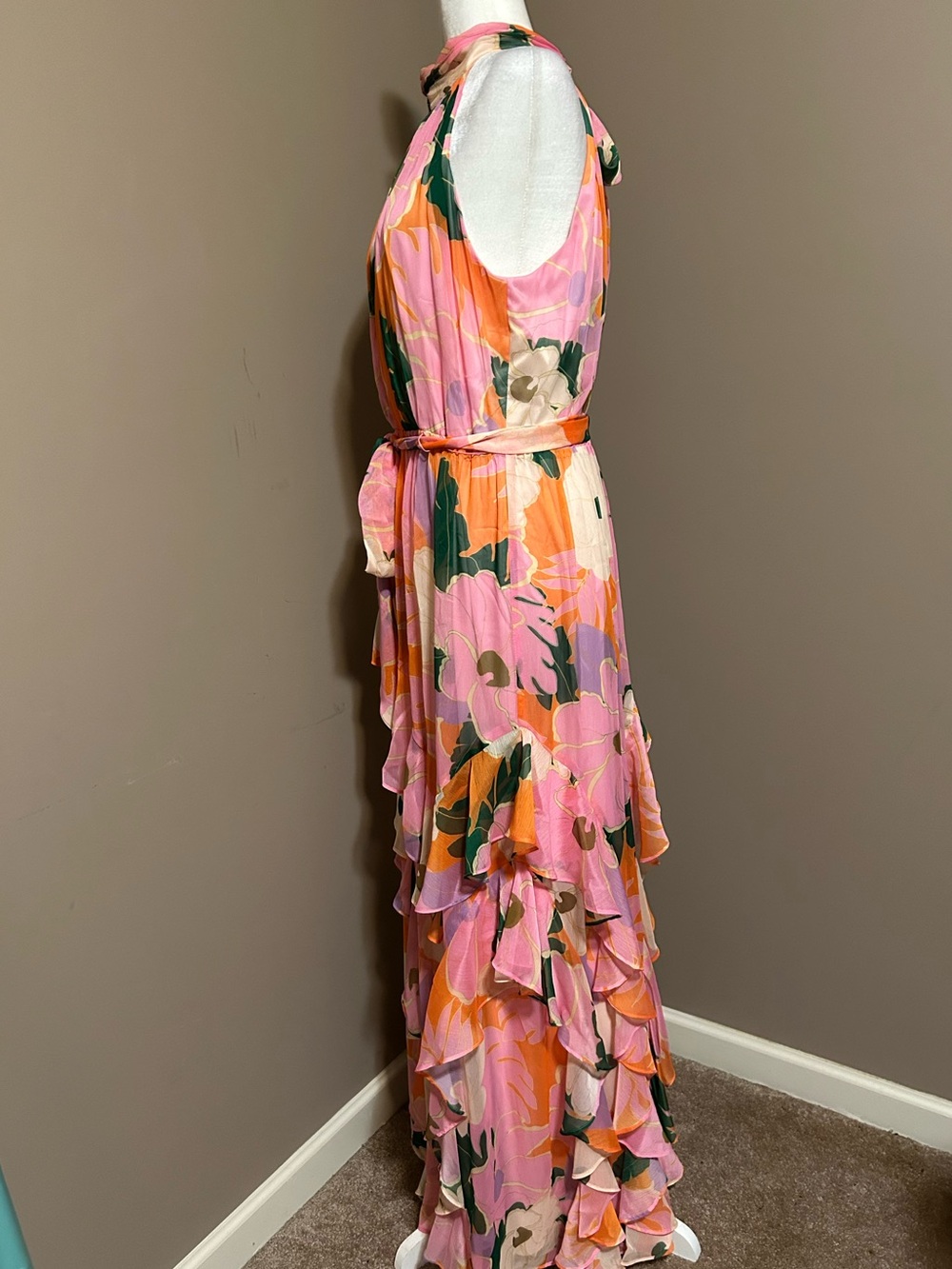 Alex Marie Sail Into Summer Nina Halter Dress Ruffled Pink Maxi Dress Sz -12 - Picture 5 of 9